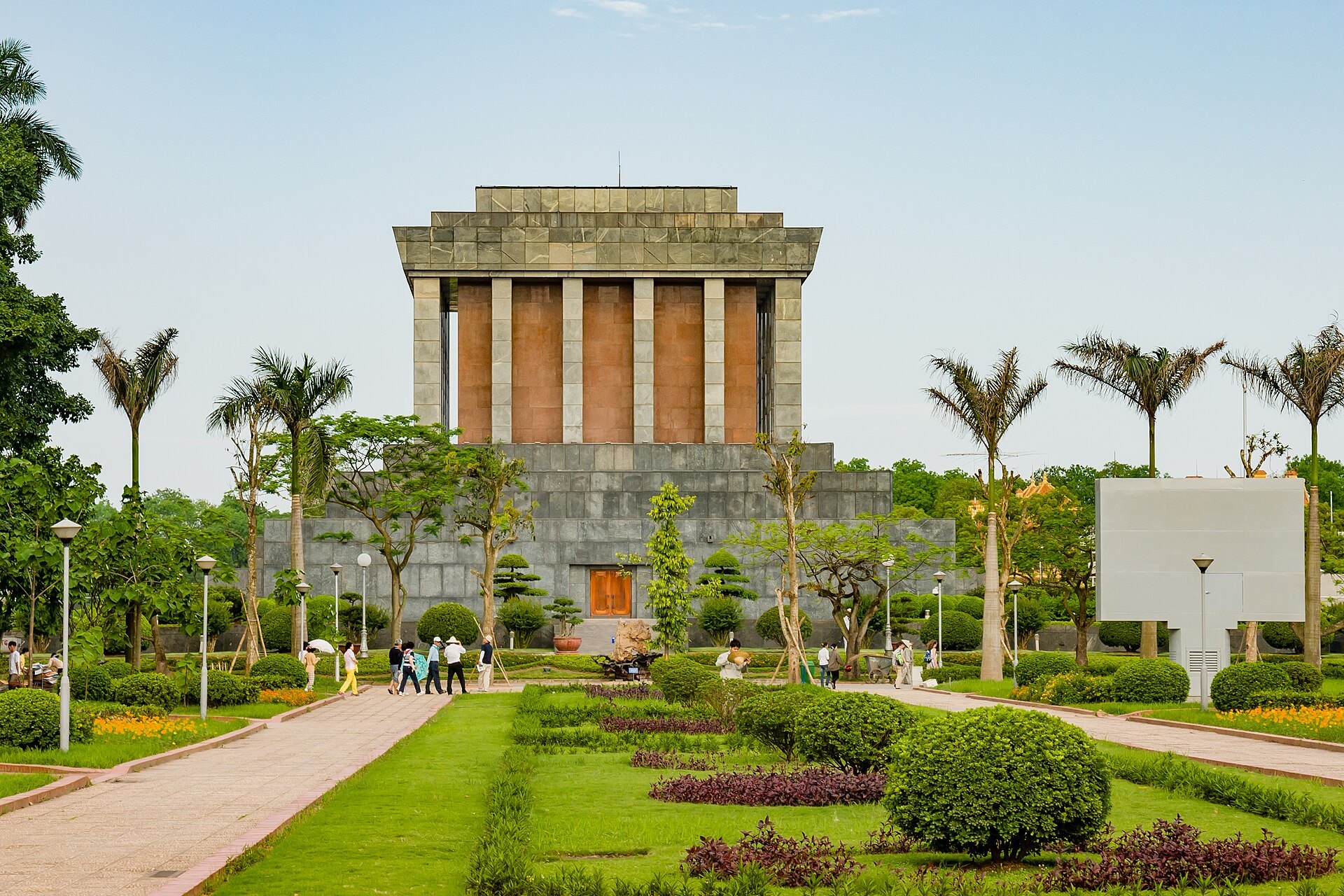 The Ho Chi Minh Mausoleum along its formal gardens and palms