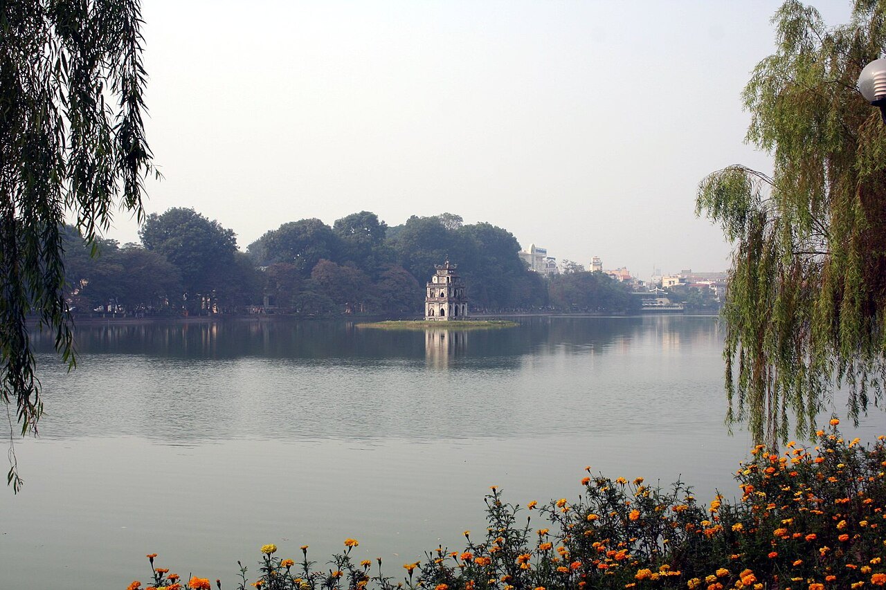 The Turtle Tower on its island in the middle of Hoan Kiem Lake