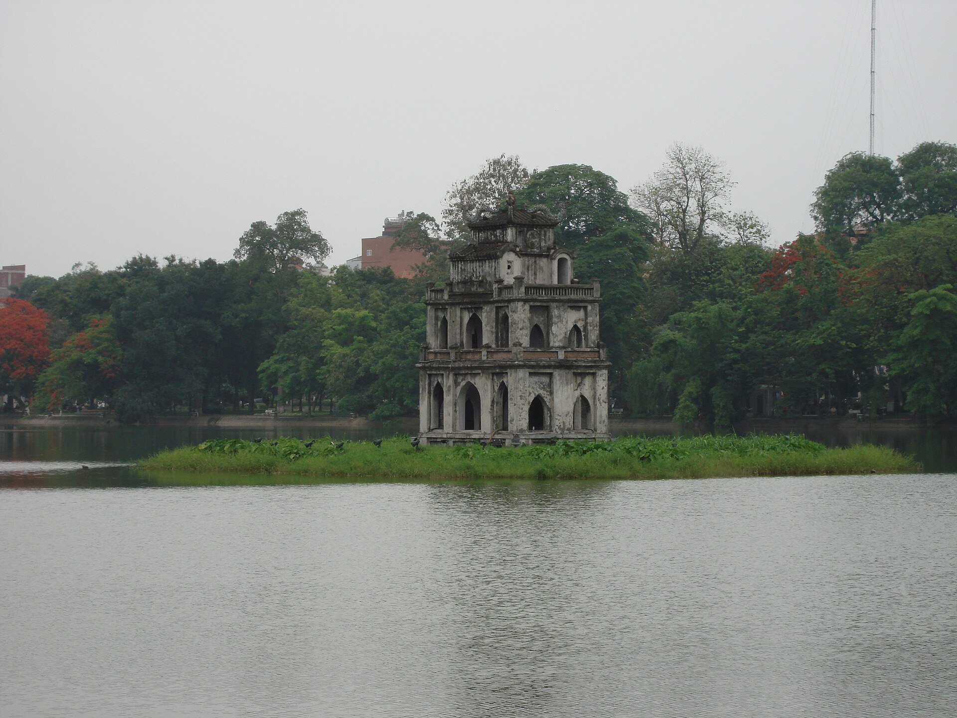 Hoan Kiem Lake and the Turtle Tower seen across the open water