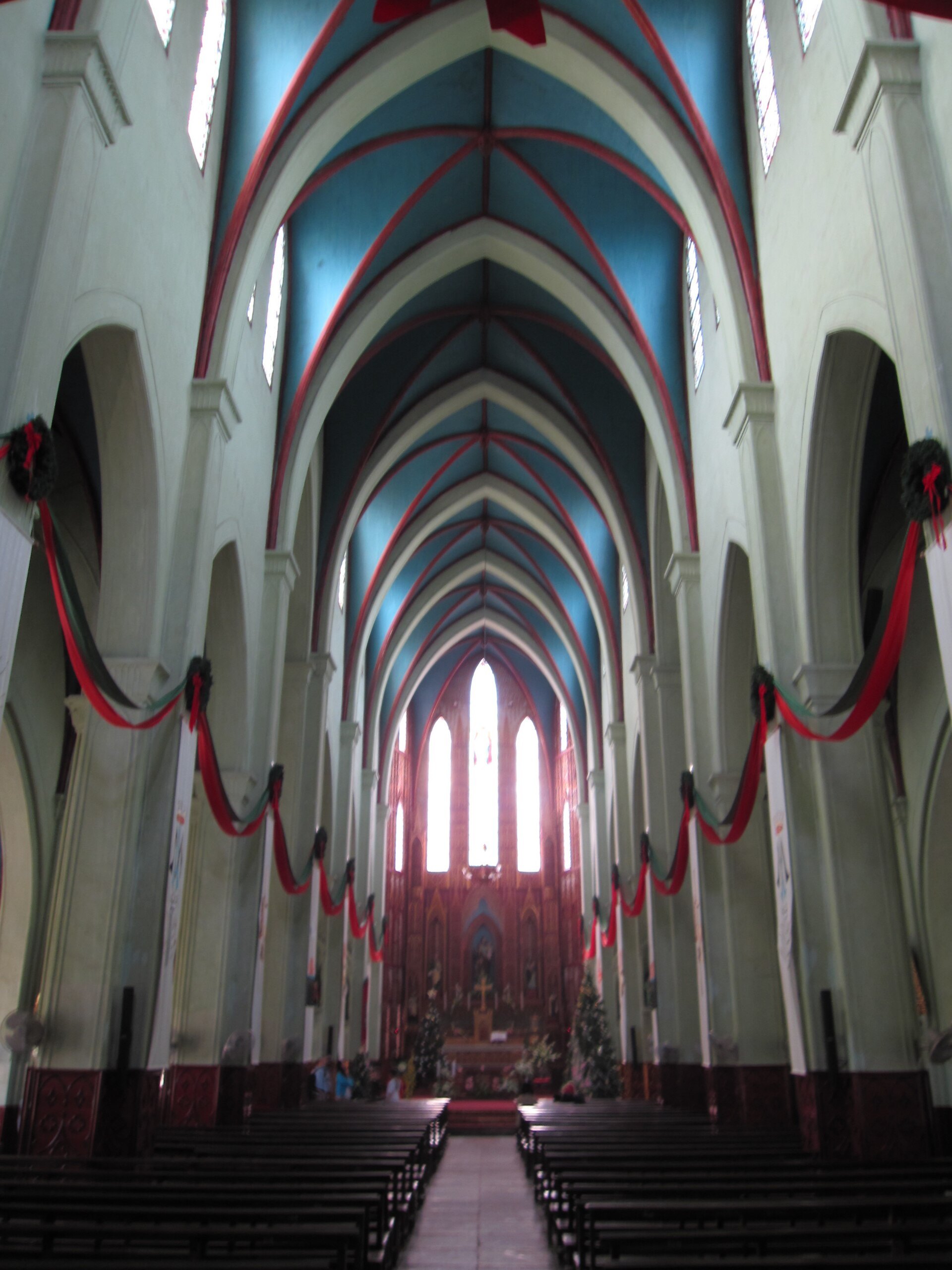 The vaulted nave inside St Joseph's Cathedral looking towards the altar